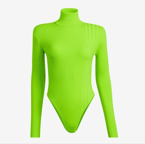 Adidas ivy park  Bright Green Ribbed Turtleneck Bodysuit and pants  size s - Picture 8 of 16